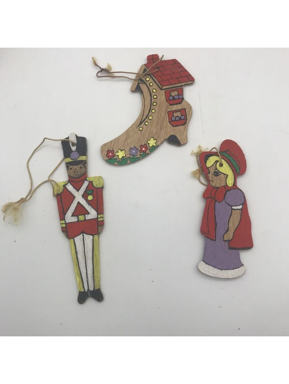 Vtg Wooden Christmas Ornament Lot Of 16 Nursery Rhyme Raggedy Andy Double Sided